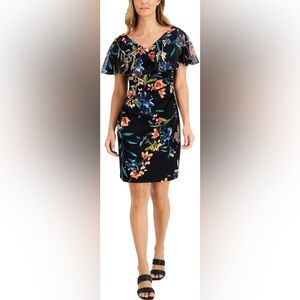 Connected Apparel Black Ruched Wrap Dress